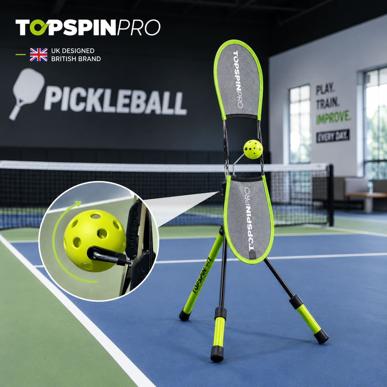 TOPSPINPRO Pickleball 英國上旋軌跡練習器 可攜式 匹克球練習器 室內外練習好幫手-綠色