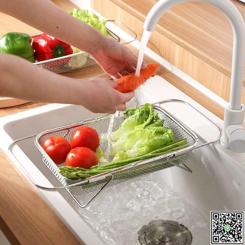廚房瀝水籃多功能便攜伸縮水槽瀝水架洗菜盆餐具碗收納架掛式家用-UM.有米家居