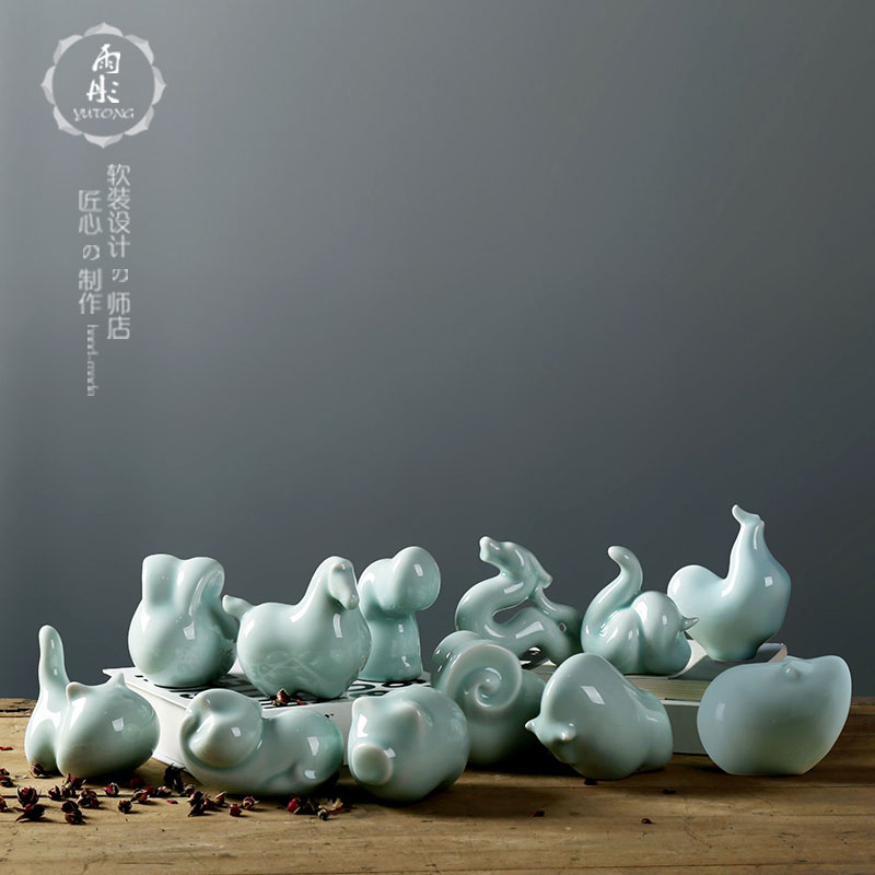 兔子陶瓷十二生肖擺件全套小ins創意裝飾可愛辦公桌面古典中國風