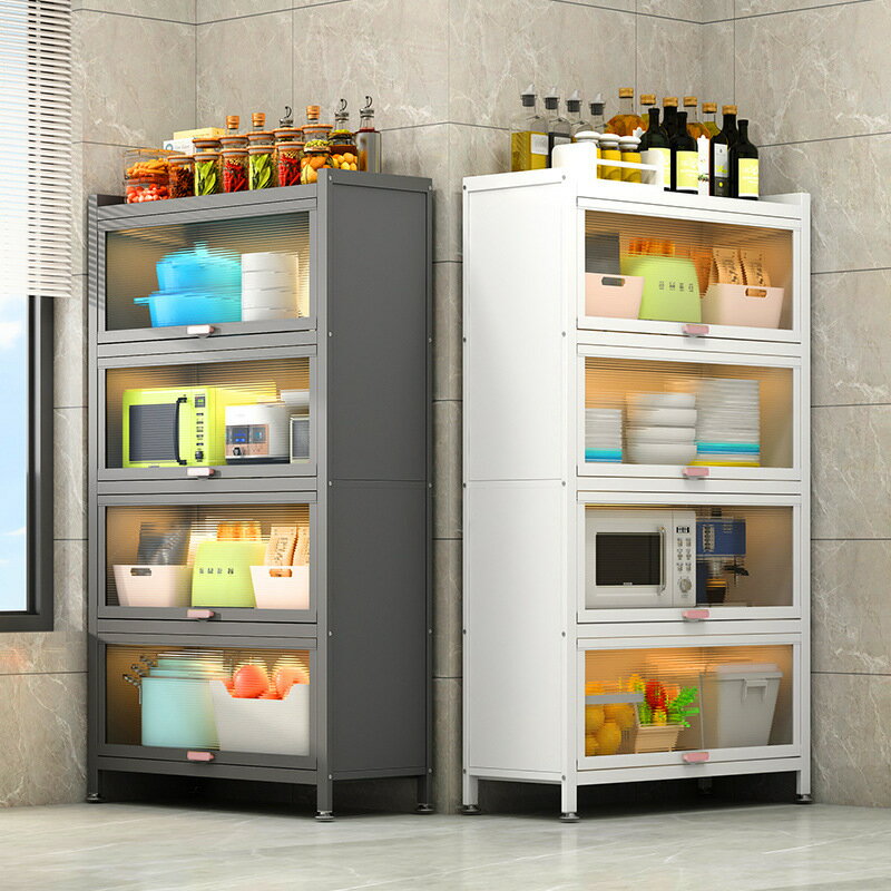 【品質保證】置物櫃 置物架 廚房置物架收納子儲物置物家用多功能帶門落地多層碗櫥