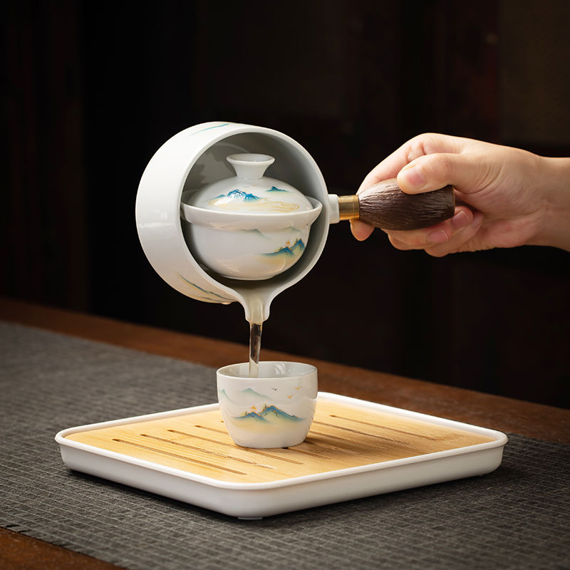 茶壺 網紅功夫茶具套裝家用360°旋轉小康泡旅行自動茶具-快速出貨