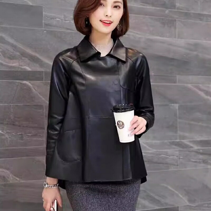 【巴黎精品】皮衣外套真皮夾克-羊皮單皮寬鬆顯瘦女外套黑色a1iw26