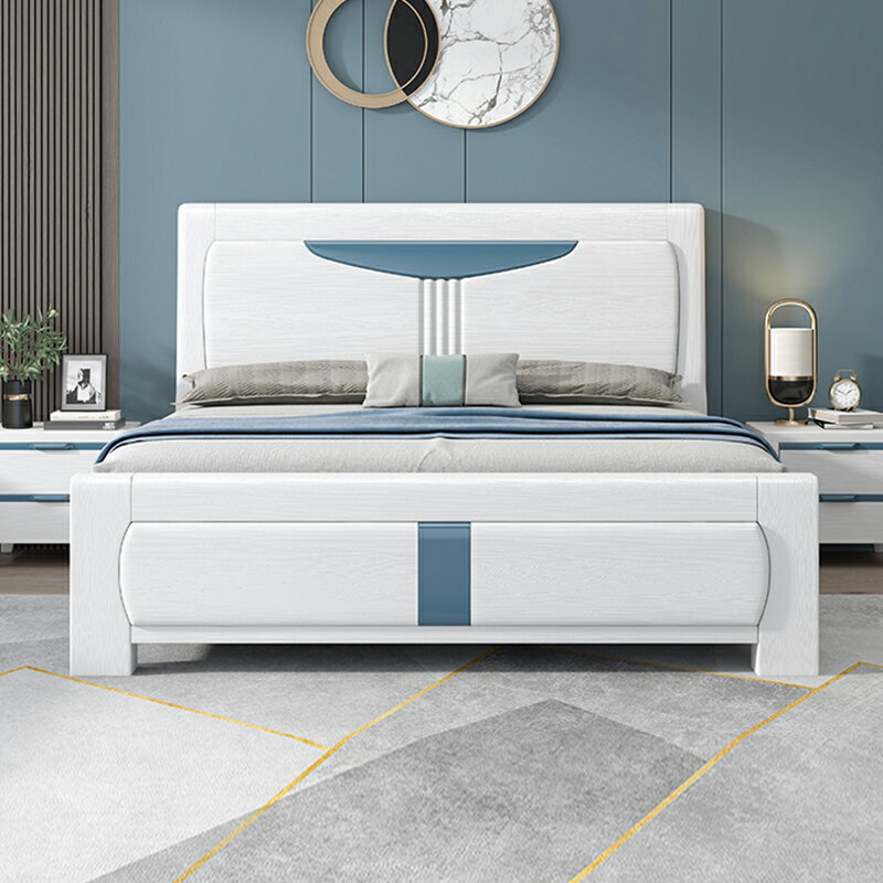 北歐白色實木床簡約現代雙人床主臥壓紋大床1.8米小戶型經濟型