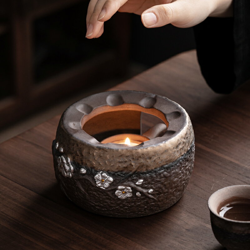 粗陶溫茶爐日式茶壺底座茶爐陶瓷暖茶器功夫茶具配件蠟燭加熱保溫