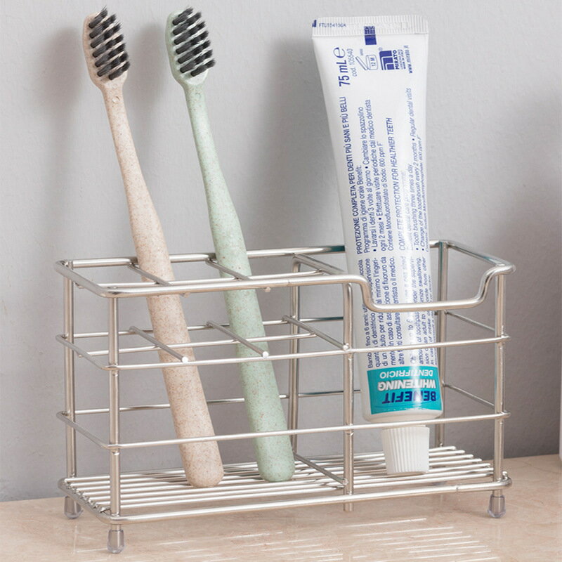 不銹鋼方形六格牙膏牙刷架衛生間牙膏座牙具置物架洗漱用品收納架
