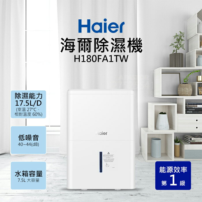 【Haier 海爾】H180FA1TW 17.5大公升高效能除濕機 一級能效【三井3C】