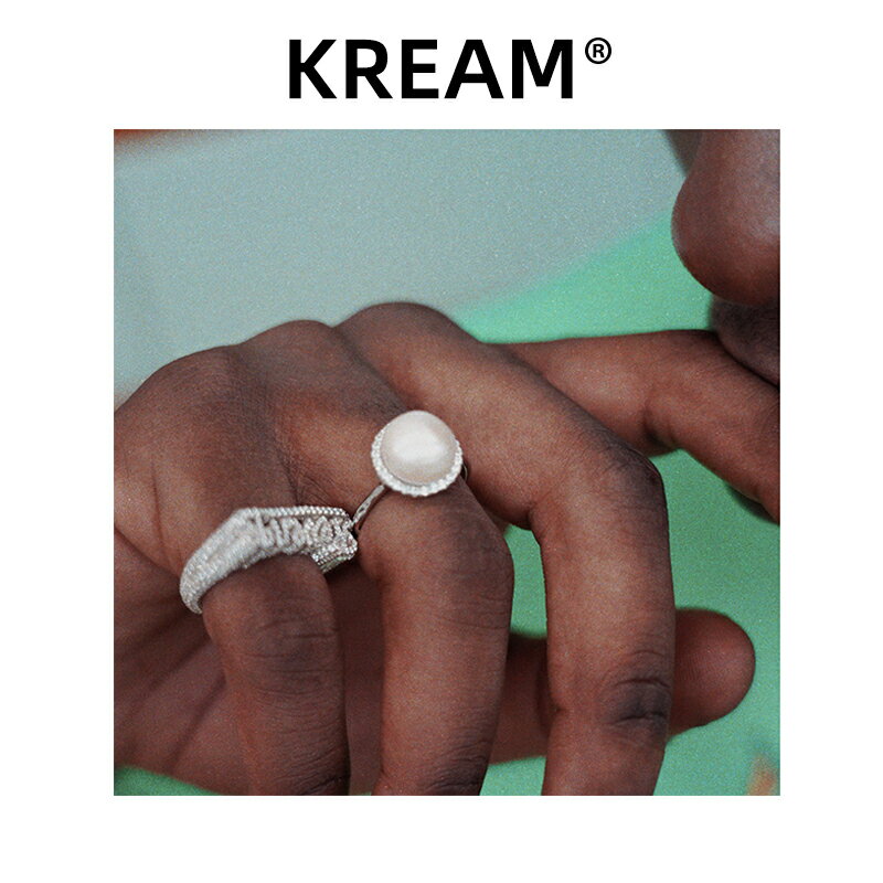 kream s925 純銀天然珍珠戒指男女同款嘻哈指環ins asap rocky