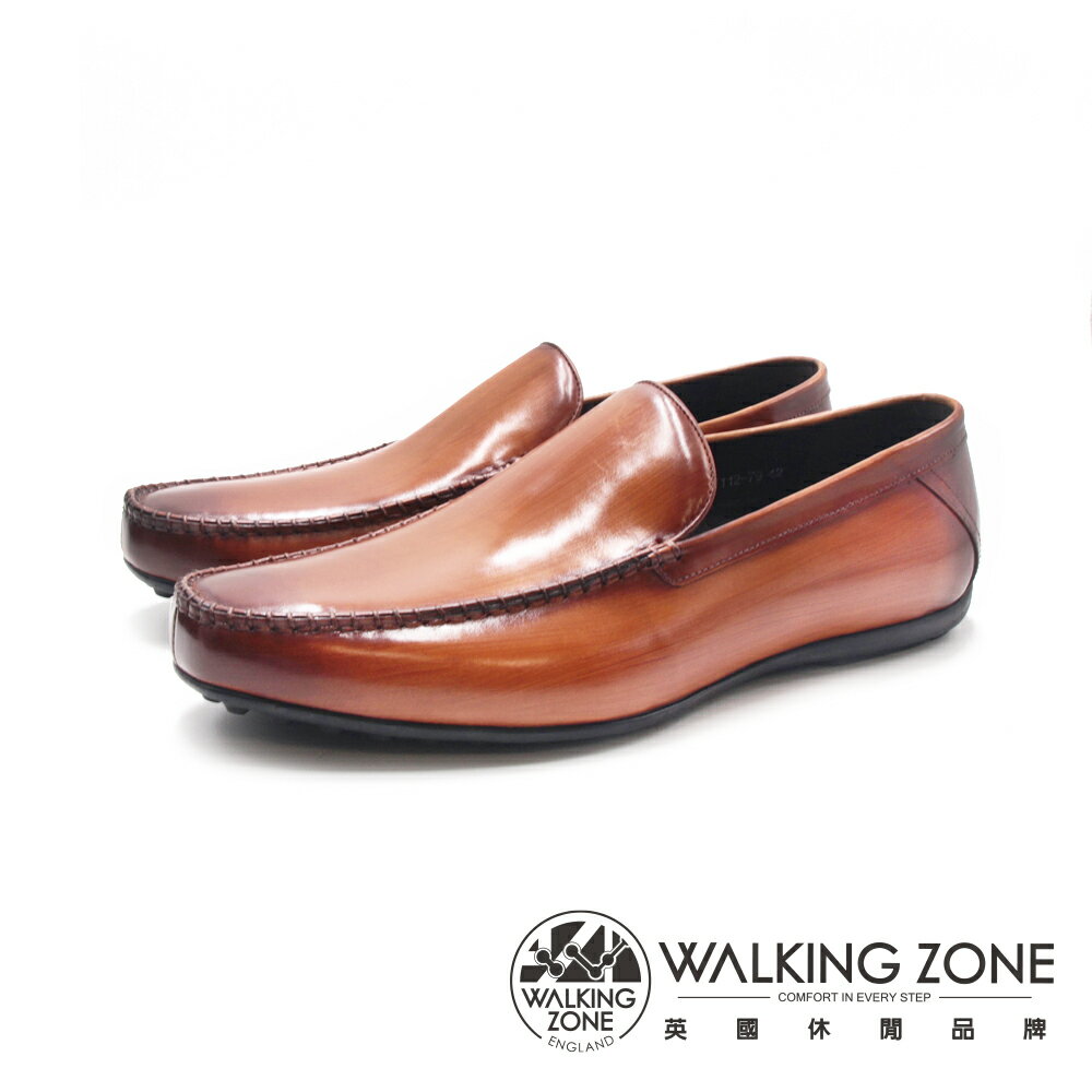 WALKING ZONE(男)方頭車縫樂福皮鞋 男鞋-亮棕色