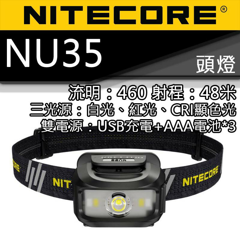 免運【電筒王】NITECORE NU35 頭燈 紅/白光/CRI光 三光源 內建電池+4號電池 登山 頭燈 輕裝備