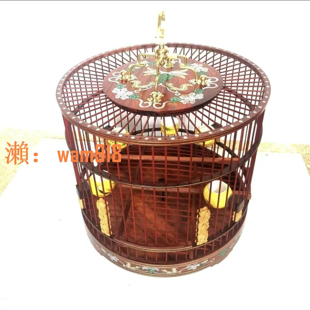 【台灣公司】實木烏木紅木圓形鳥籠紅子貝子繡眼靛頦金青麻料款圓