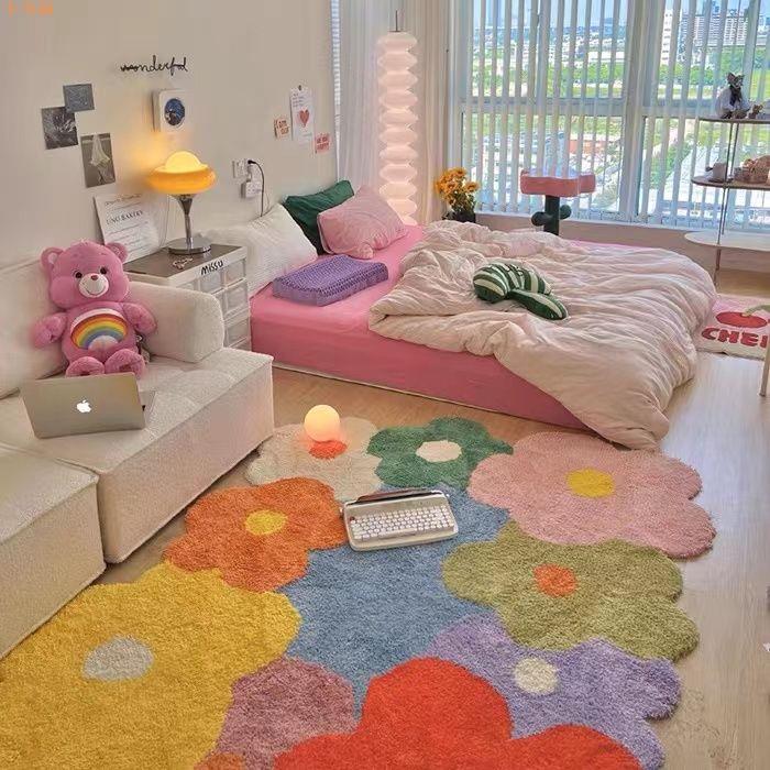彩色花朵地毯少女臥室床邊毯客廳沙發茶幾大地墊腳墊家用房間墊子