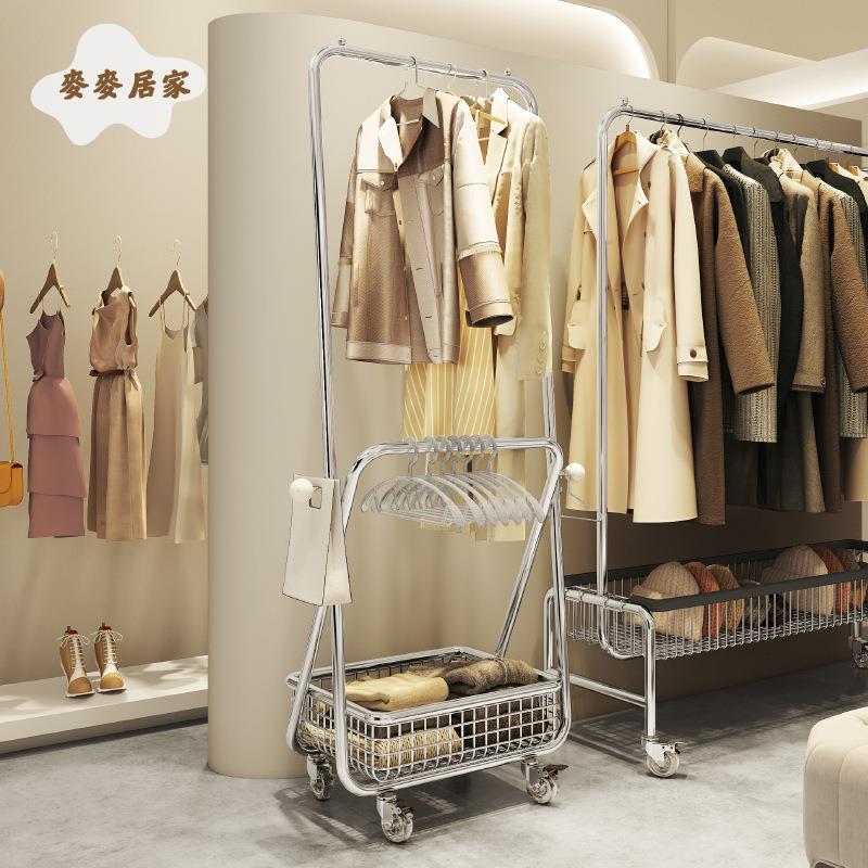 移動服裝店 展示架 落地式專用女裝陳列掛衣架帶輪子購物推車 置物架[DD0428007]