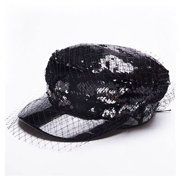 ANNAS 亮片網紗軍帽報童帽海軍帽帽子 浮誇尾牙過年新年聖誕節跨年閃亮金屬金色PU亮皮韓國 4