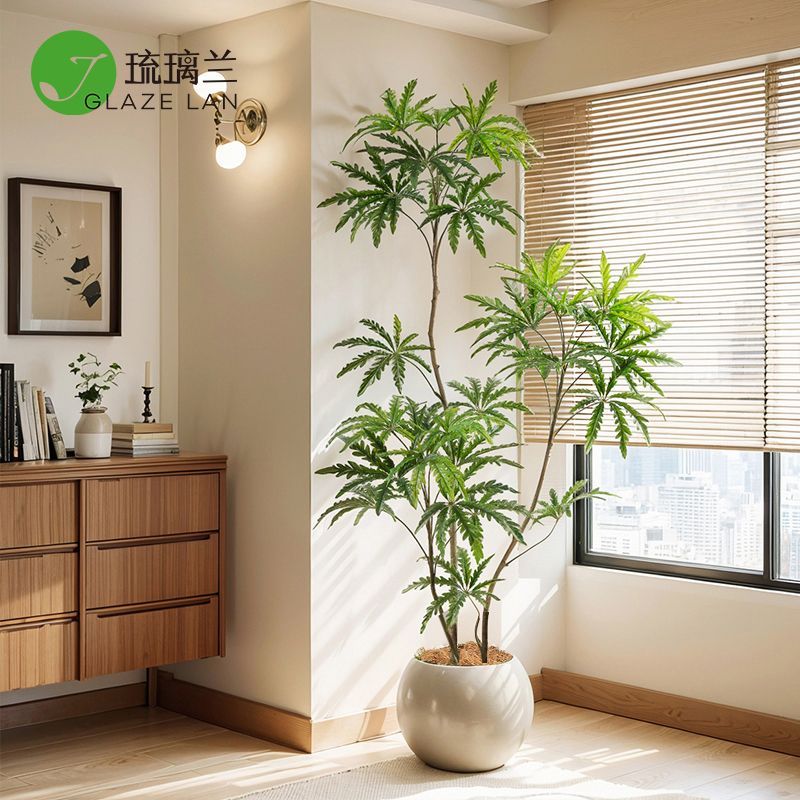 免運 真孔雀木高品質仿生綠植室內大型落地裝飾盆栽擺件高階輕奢假樹328L 快速出貨