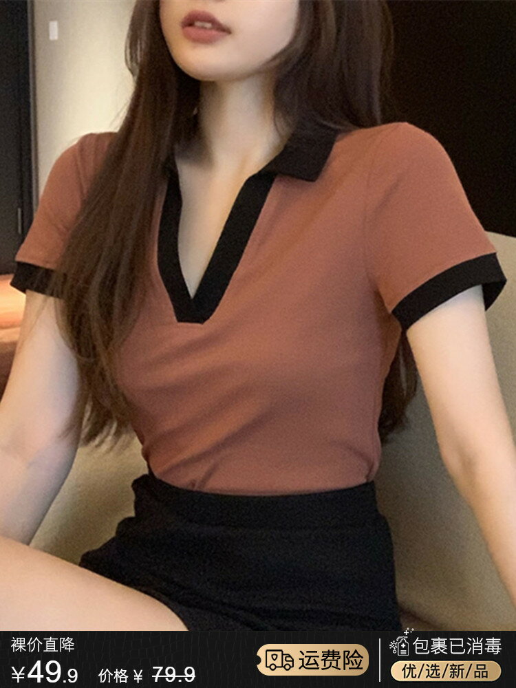 2022年夏季新款上衣短款ins潮設計感小眾甜辣風純欲辣妹短袖t恤女