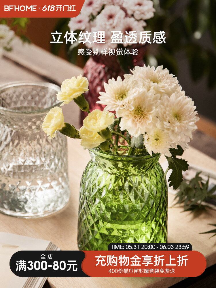 半房 輕奢花瓶透明復古客廳插花瓶水培高級感法式網紅裝飾玻璃瓶
