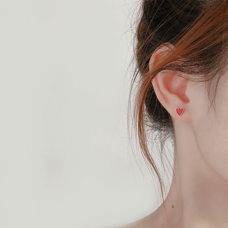 心形耳釘女999純銀樹脂愛心耳環氣質簡約防過敏心形耳飾品