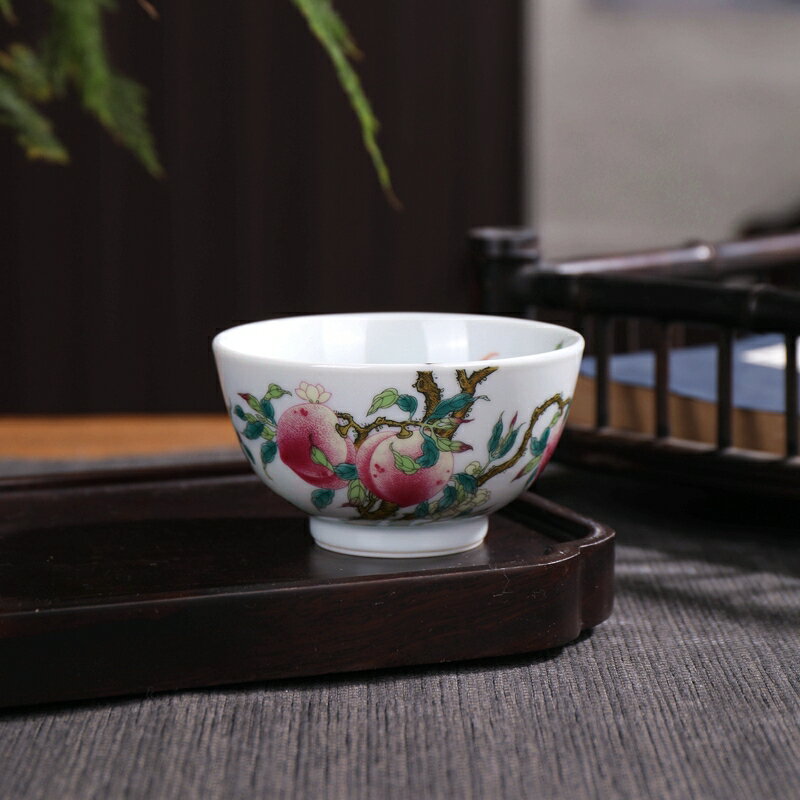 景德鎮陶瓷功夫中式茶杯個人專用九桃福壽茗杯主人杯茶盞品雞心杯