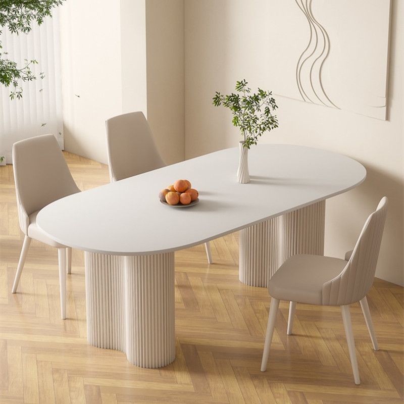 【限時優惠】法式奶油風橢圓形餐桌家用小戶型輕奢現代簡約純白巖板餐桌椅組合