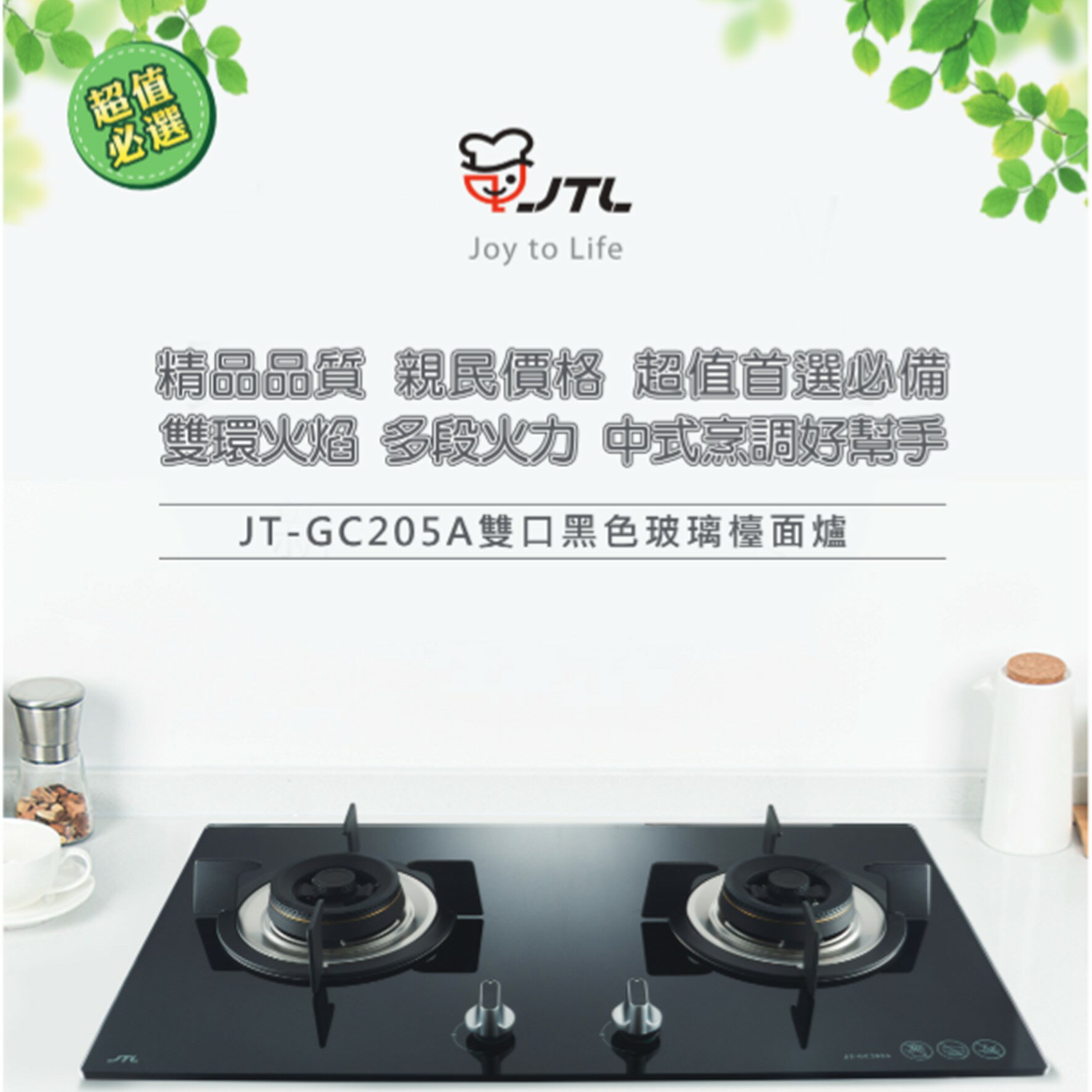 喜特麗 JT-GC205A 雙口檯面爐 廚房 瓦斯爐 雙口爐