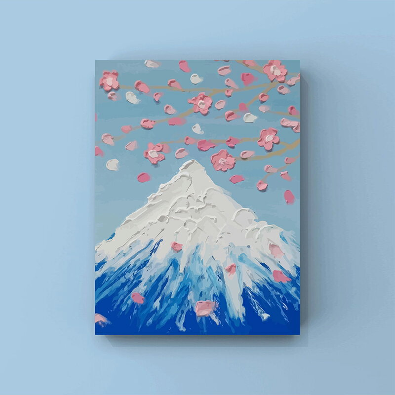 富士山櫻花風景填充涂鴉數字油畫diy定制手繪丙烯油彩畫手工掛畫| 協貿