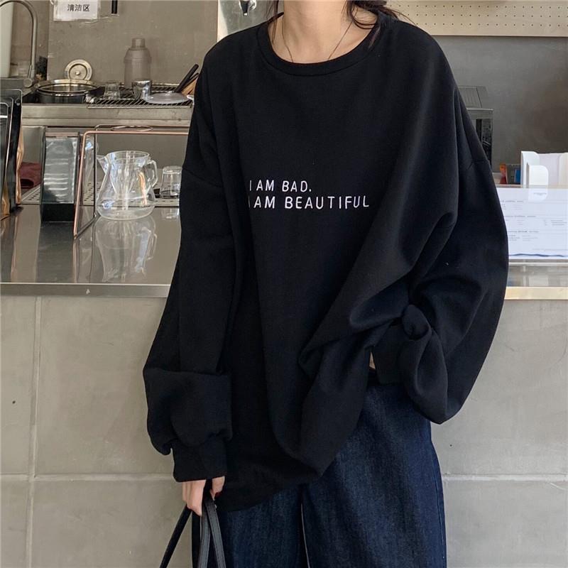 衛衣女長袖T恤外套慵懶風韓版潮寬松港風時尚百搭上衣春秋薄款