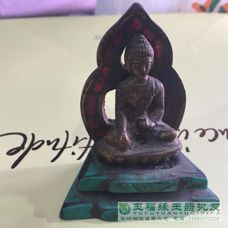 尼泊爾手工密宗佛祖黃銅佛像小擺件銅佛藏佛貼彩釋迦摩尼古玩銅器