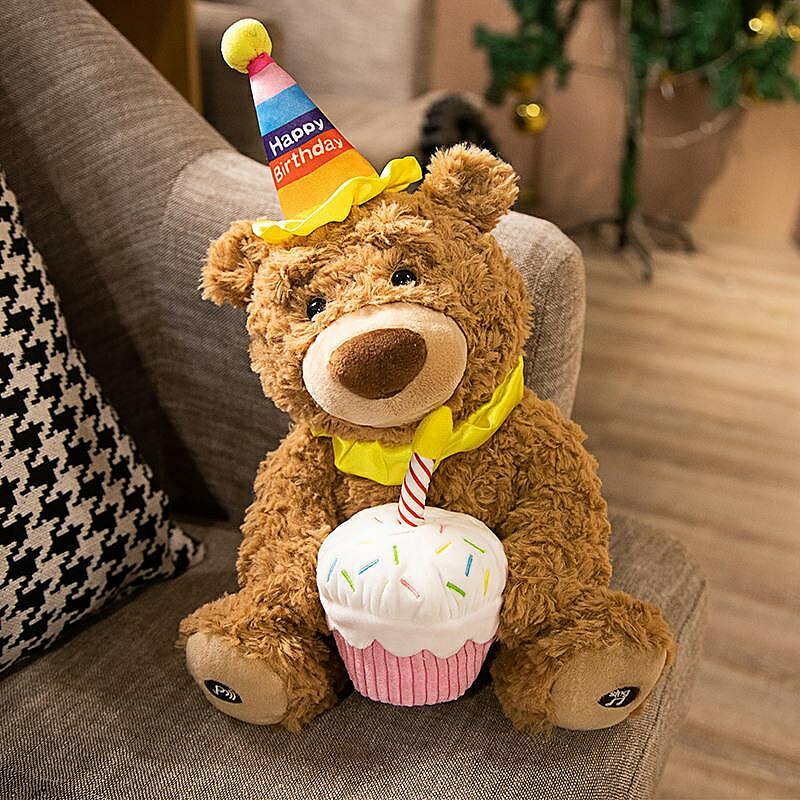 生日蛋糕泰迪熊公仔電動會唱歌小熊玩偶 毛絨玩具生日禮物 玩偶/生日/情人/聖誕禮物/毛絨娃娃/抱枕娃娃