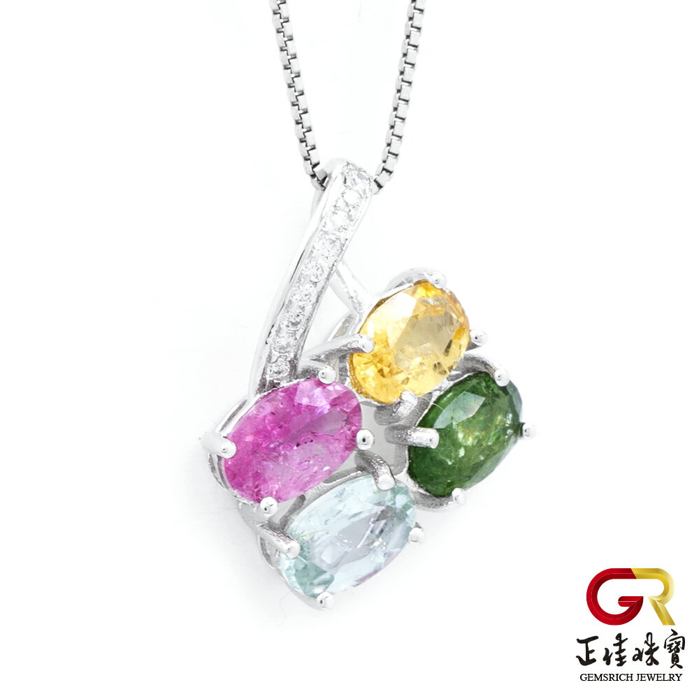 【正佳珠寶】彩碧璽 糖果碧璽 2.4ct 橢圓形吊墜 彩碧璽吊墜 方晶鋯石微鑲銀台 5