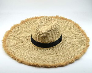 歐美街拍拉菲草帽子女夏天韓版出游度假可折疊大沿沙灘遮陽帽百搭1入