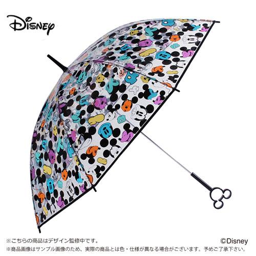 米奇 黑 透明 造型 手把 雨傘 長傘 彩色 繽紛 迪士尼 日貨 正版 授權 J00030045