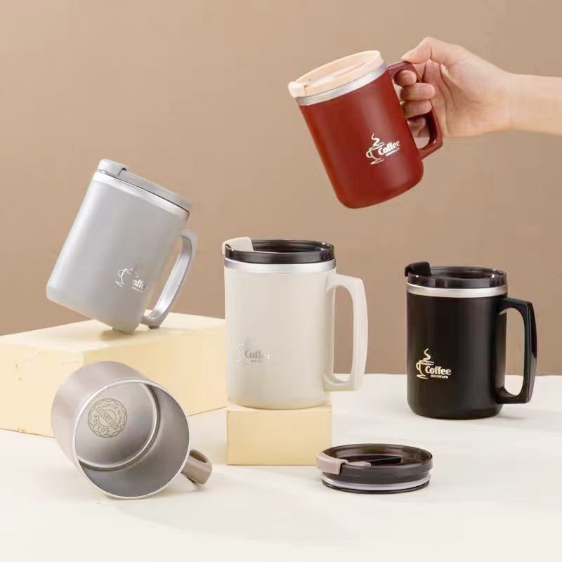 304不銹鋼馬克杯雙層防燙咖啡杯帶蓋牛奶杯辦公泡茶杯子禮品水杯【尚宜家居】