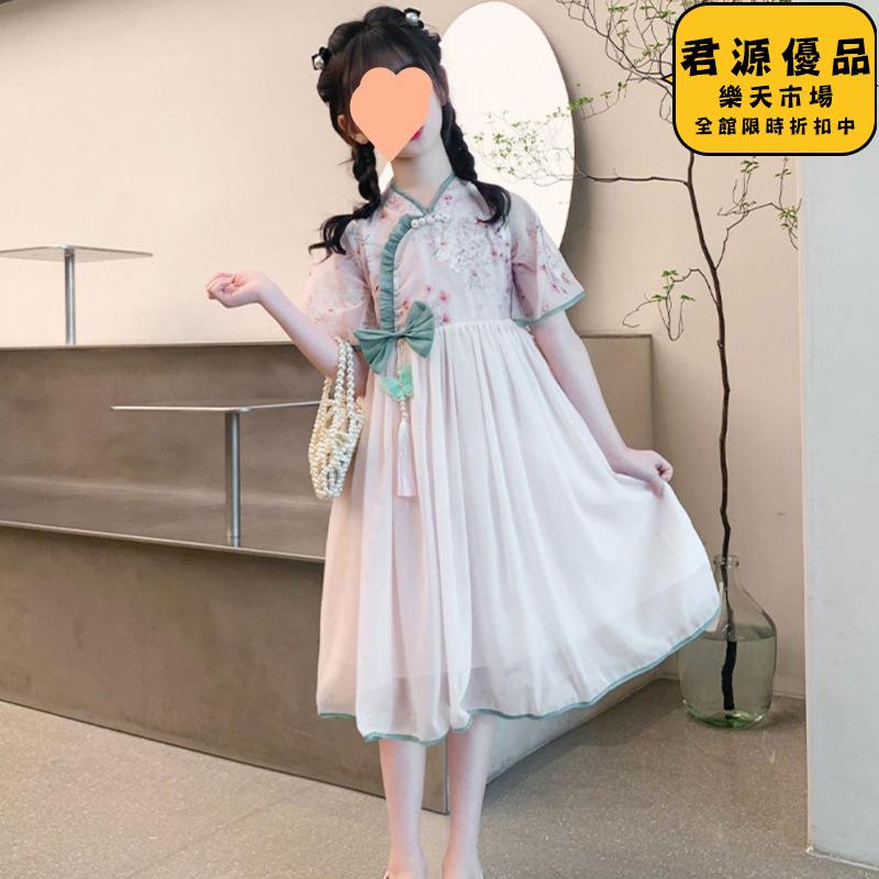 洋裝 女童洋裝 女童連衣裙 新中式漢服旗袍裙 中國風洋氣兒童裙子 甜美女孩公主裙 連衣裙