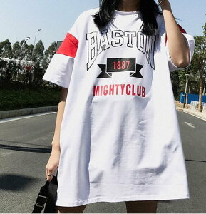 FINDSENSE H1 2018 韓國 夏季 嘻哈 拼接 原宿 印花 女T恤 中長款 寬松百搭 短袖 半袖上衣 潮