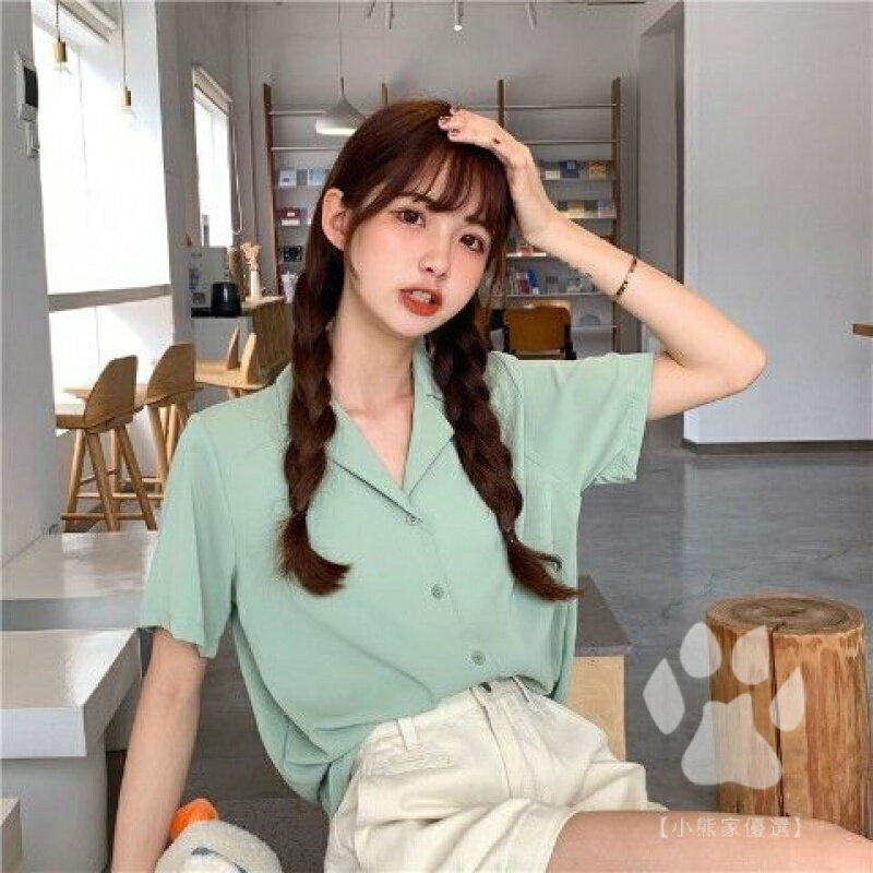 短袖女 夏短款少女感百搭上衣 韓版寬鬆西裝領短袖襯衫 休閒百搭 短袖上衣 短袖t恤 女裝 顯瘦上衣 衣服 寬鬆上衣 素T