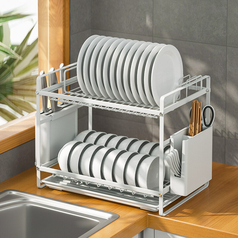 廚房置物架雙層碗架帶碗筷收納瀝水架廚房瀝水架碗盤收納碗碟架 0