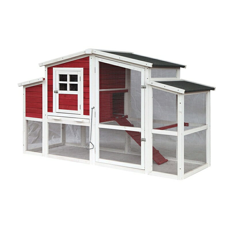 Aleko Dxh045 Spacious Multi Level Red Barn Style Fir Wood Chicken Coop Or Rabbit Hutch With Divided Nesting Area