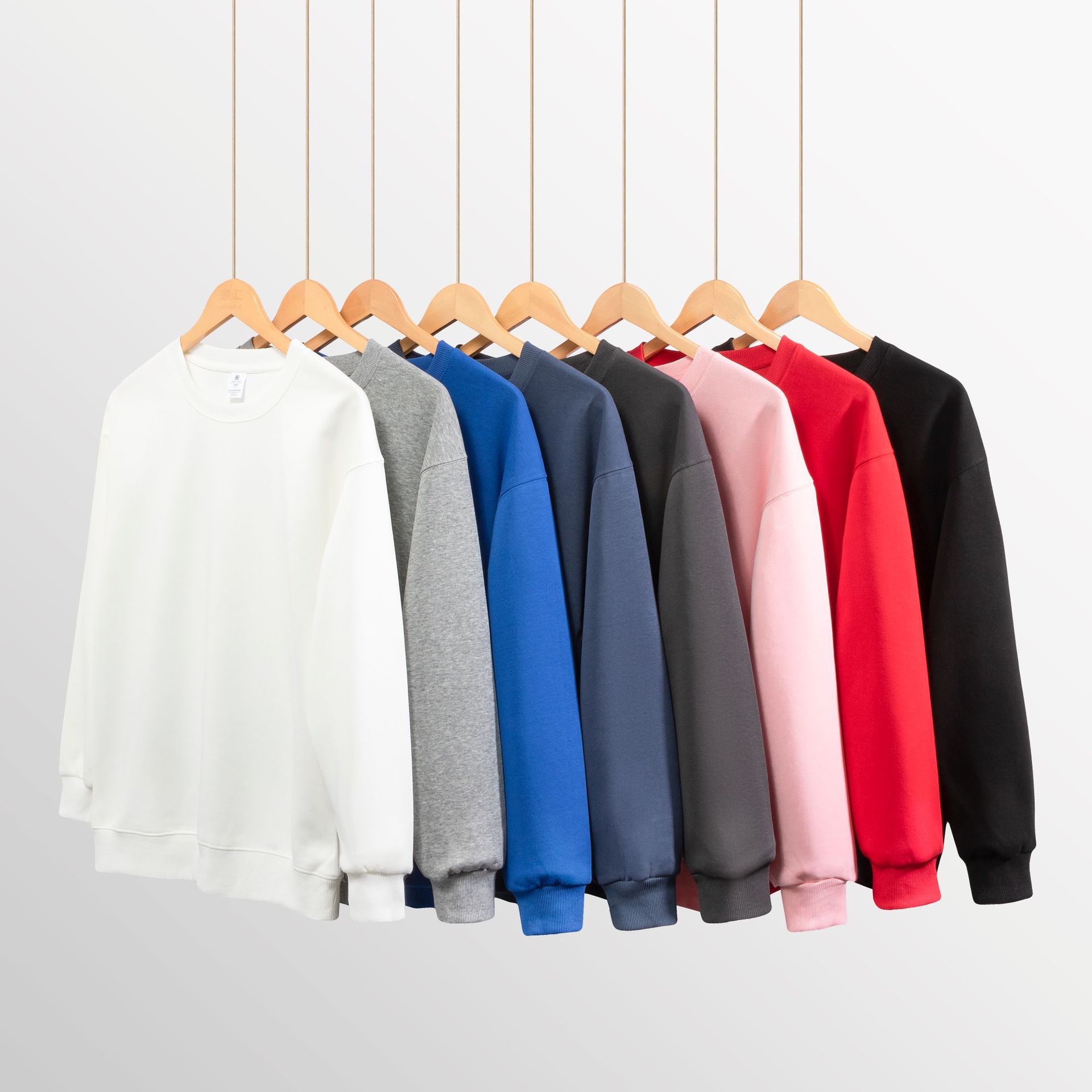 【喜挖】 歐美重磅寬鬆純色男式圓領混棉雙面T恤上衣女韓版休閒長袖情侶 1