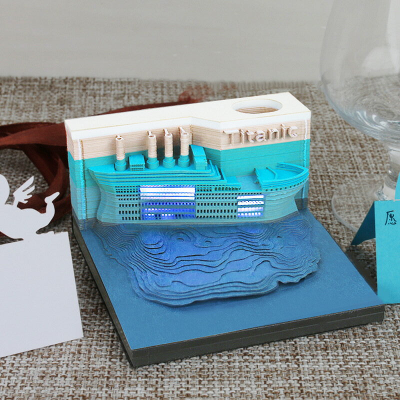 日本創意立體便簽紙泰坦尼克號手撕紙雕模型3d便利貼生日節日禮物