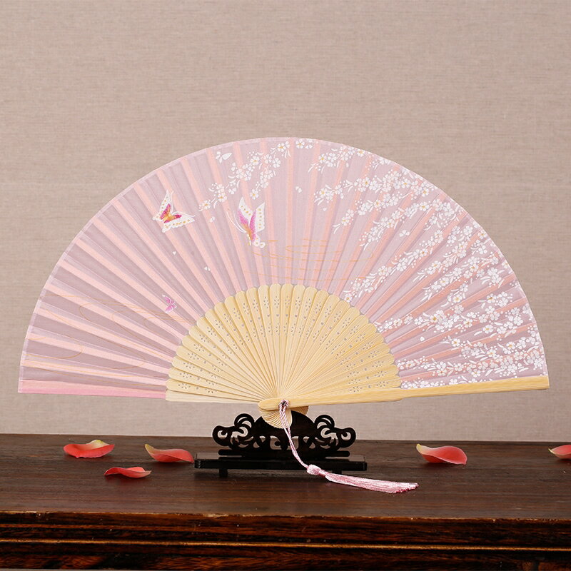 扇子女式真絲摺扇古風夏季古典小折疊扇禮品中國風舞蹈走秀扇
