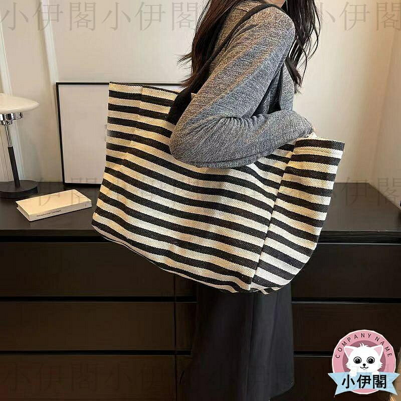 側背包 肩背包 通勤帆布包包女大容量手提袋包包新款條紋單肩媽咪托特=大包/單肩包/背包/其他包包 2