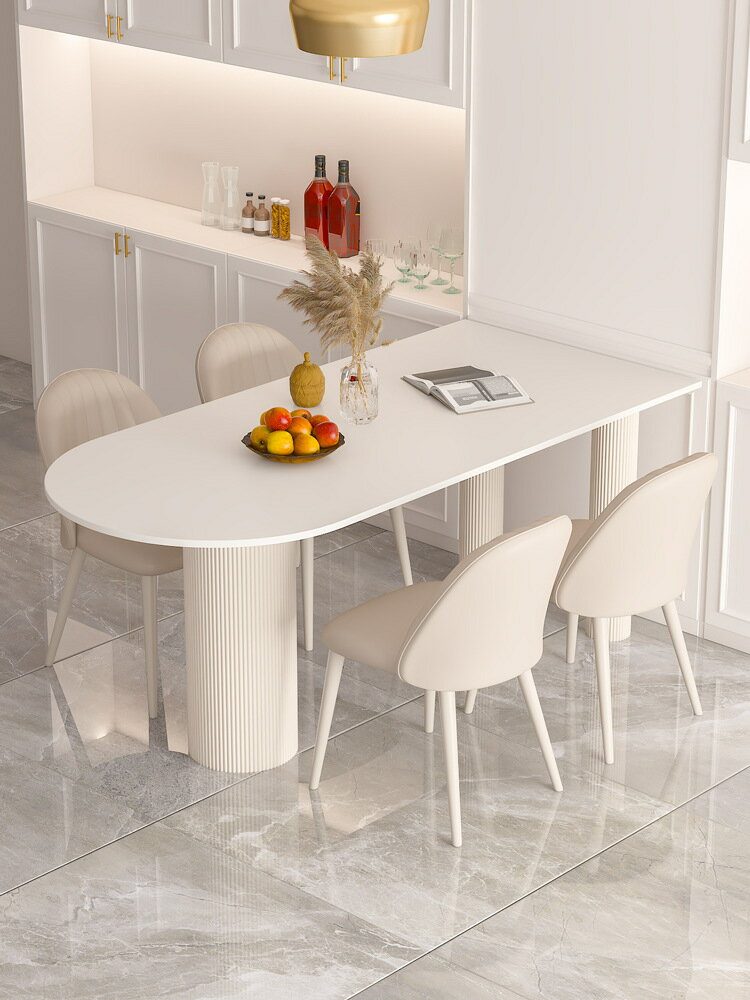 餐臺 餐桌 純白餐桌家用小戶型現代簡約奶油風輕奢異型多功能餐桌椅組合