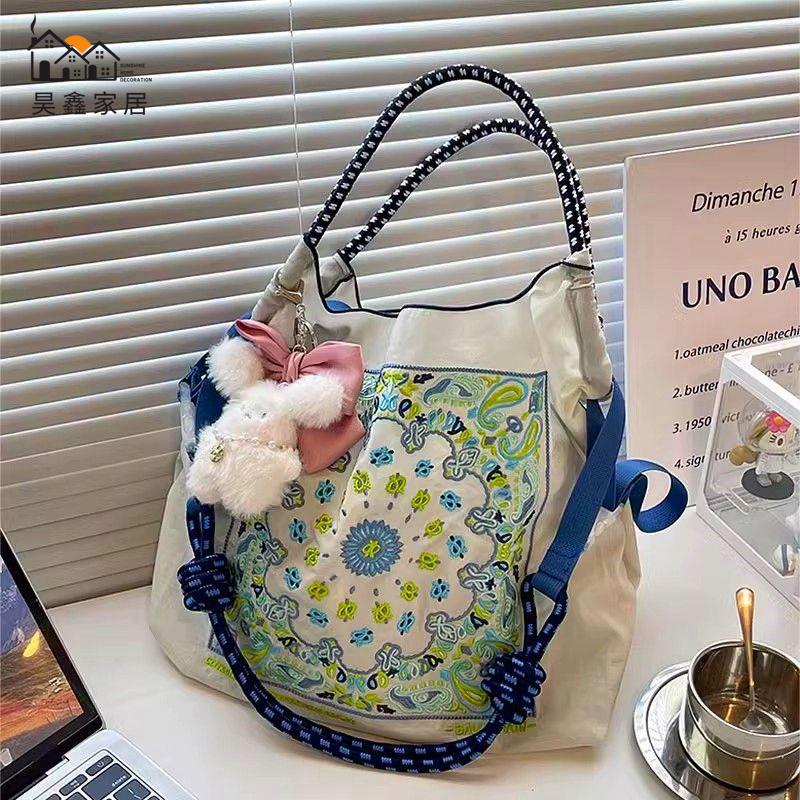 免運 附發票 購物袋 購物包 同款ball chain外出手提刺繡環保袋大容量尼龍購物袋單肩包