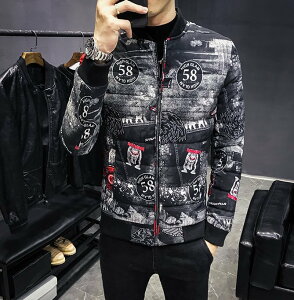 FINDSENSE品牌 秋冬季 新款 日本 男 個性印花 顯瘦 高品質 加厚 休閒 短款棉衣 保暖外套 潮流上衣外套