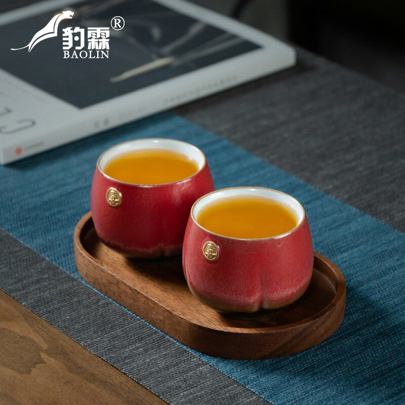 紅色喜慶中式品茗杯情侶對杯手工大號陶瓷茶杯功夫茶具伴手禮禮盒