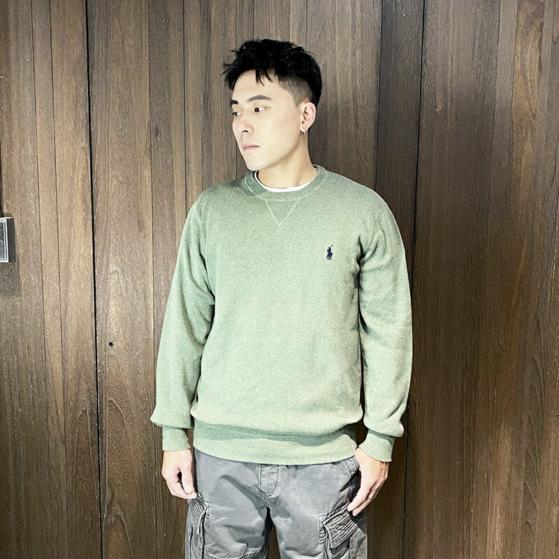 美國百分百【全新真品】Ralph Lauren 針織毛衣 羊毛 圓領 男款 RL 小馬 POLO 長袖上衣 綠色 DD12