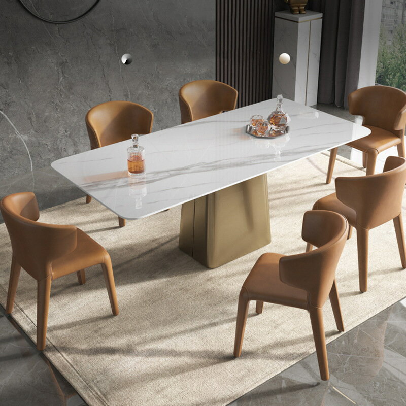 意式輕奢巖板餐桌意大利現代簡約家用長方形餐桌椅組合客廳飯桌子