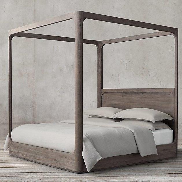 【可打統編 超低價】RH美式鄉村實木橡木床覆古做舊床法式四柱床架子床立柱蚊帳紗幔床 2