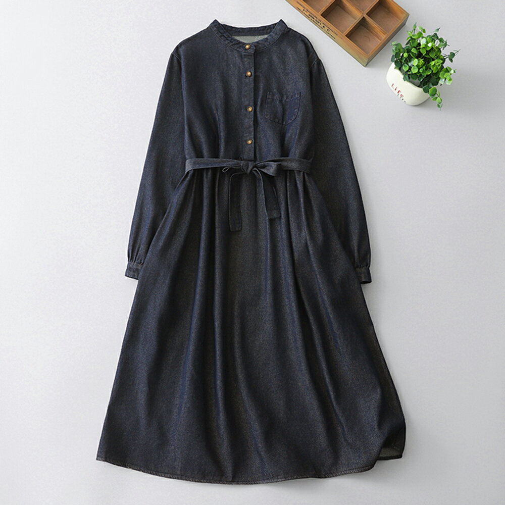 ＊ORead＊復古長袖純棉牛仔連身裙(藍黑色M~2XL)【限定加碼✿全館滿額再折】