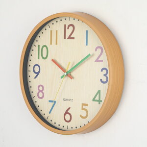 時鐘 掛鐘 大鐘面 ins風圓形彩色掛鐘12寸卡通簡約臥室客廳鐘錶兒童房牆上裝飾時鐘『wl10369』